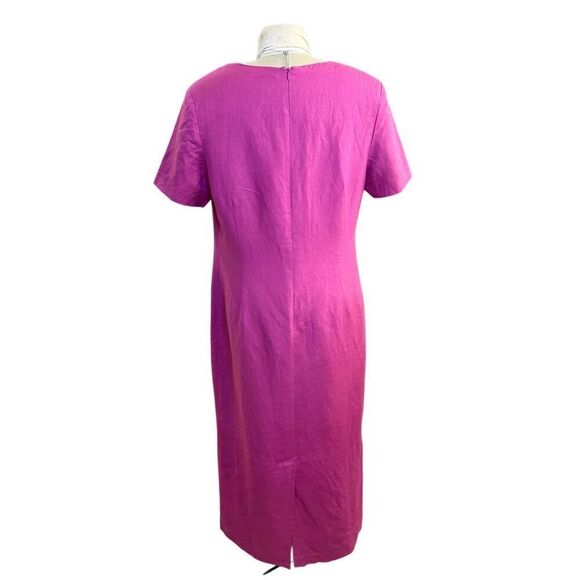 Adolofo Studio Women’s Linen Blend Sheath Maxi Dress Sz. 14W Hot Pink Lined - Picture 5 of 7